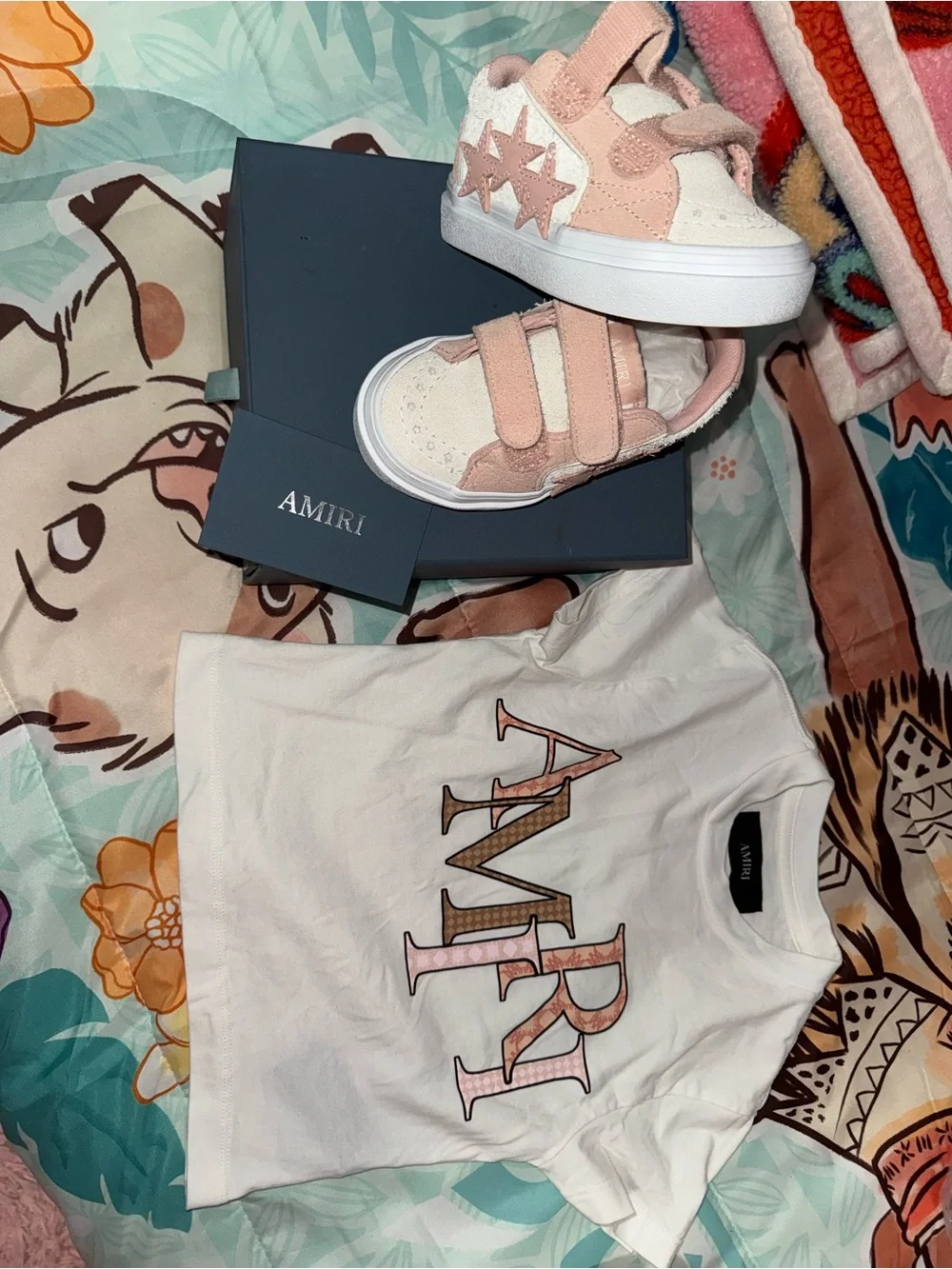 AMIRI Kids Pink & Cream Velcro Low-Top Sneakers